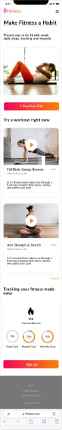landing page on mobile for fithabit app