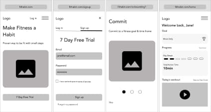 Low Fidelity Wireframe for Fit Habit app